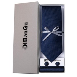 DiBanGu - Conjunto de gemelos cuadrados de seda para hombre, corbata lisa y bolsillo para hombre, azul (03 Navy Blue), 59", Formal