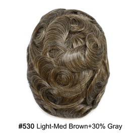 Healthlif PU Hair System Toupee For Men's Hair Piece Full Poly Skin Mens Hairpiece PU Injected Hair Replacement System for Men Hair Prosthesis Hair Unit for Men 8X10#530#5 Medium Light Brown+30% Grey