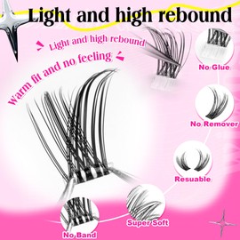 wiwoseo Self Adhesive Lashes Wispy Lash Clusters Clear Band Lashes Clusters No Glue Needed Self Adhesive Lash Clusters Pre Glued Eyelash Clusters Press on Lashes Resuable Cluster Eyelash Extensions
