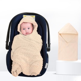 Swaddling Blanket Baby Blanket for Baby Seat Pram Cuddly Blanket 90 x 90 cm Waffle Fabric Universal Baby Blanket for Buggy Car Seat (Single Layer Apricot)