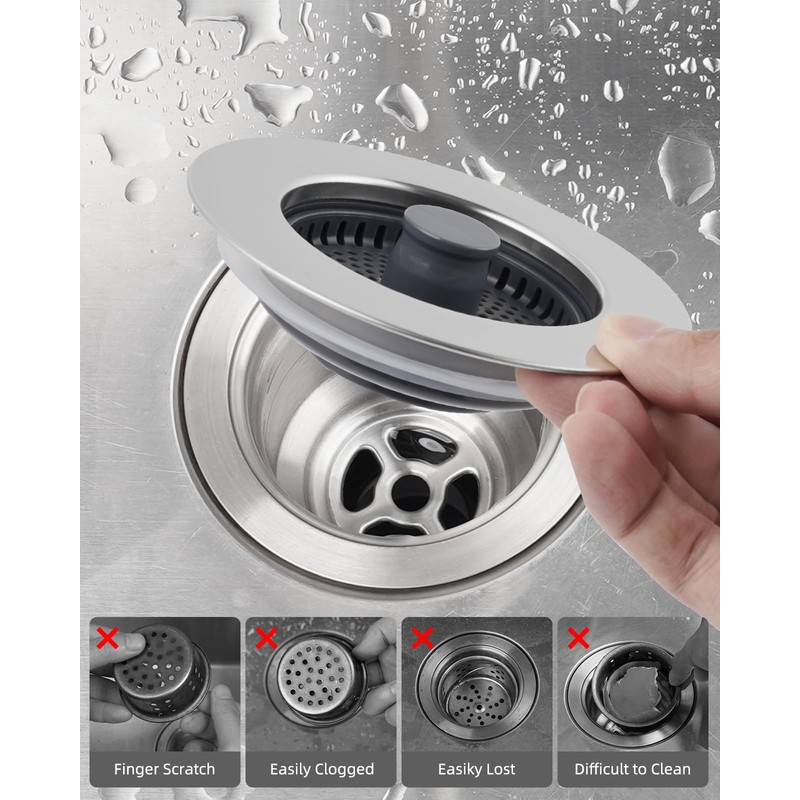 iFealClear Upgraded Kitchen Sink Strainer and Plug Set, 3-in-1 Drain