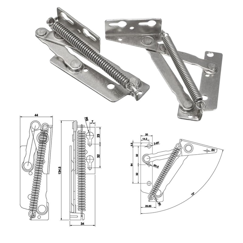 Eruceky Pack of 2 Steel Spring Hinge, Flap Fitting, Stainless