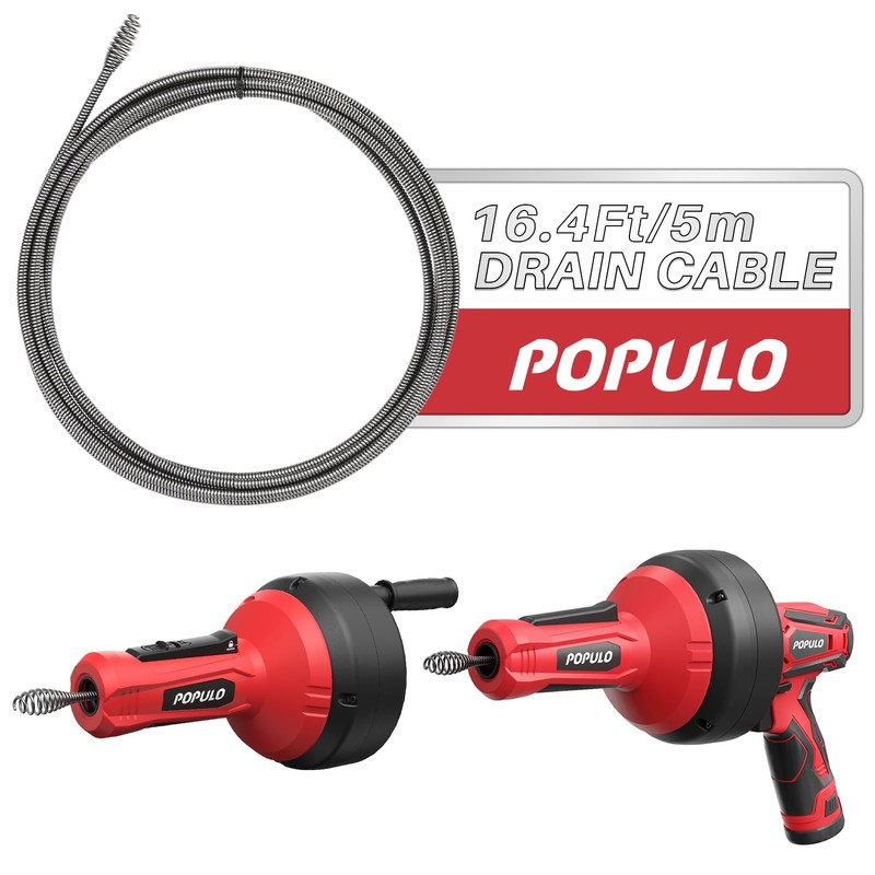 POPULO Repalcement Cable, 16.4Ft/5m Fits for PDAL-12/PMDA-5/PCDA-12 Drain Auger