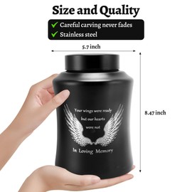 Pilipane Urn for Human Ashes,Decorative Beautiful Ashes Box for Adult Male and Female,Cremation Urns,Memorial Funeral Cremation Large Burial Stainless Steel Urns (Black Pinion, M)