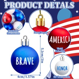 JULMELON 24Pcs 4th of July Patriotic Hanging Ball Ornaments Memorial Day Independence Day Labor Day Hanging Decorations for Home Party Christmas Tree Decor, Blue Red and White
