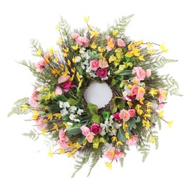 Firlar Spring Summer Carnation Flower Wreath for Front Door, 24 Inch Artificial Carnation Wreath Winter-Jasmine Front Door Wreath Garland Silk Flowers Wreath for Party Festival Wedding Decoration