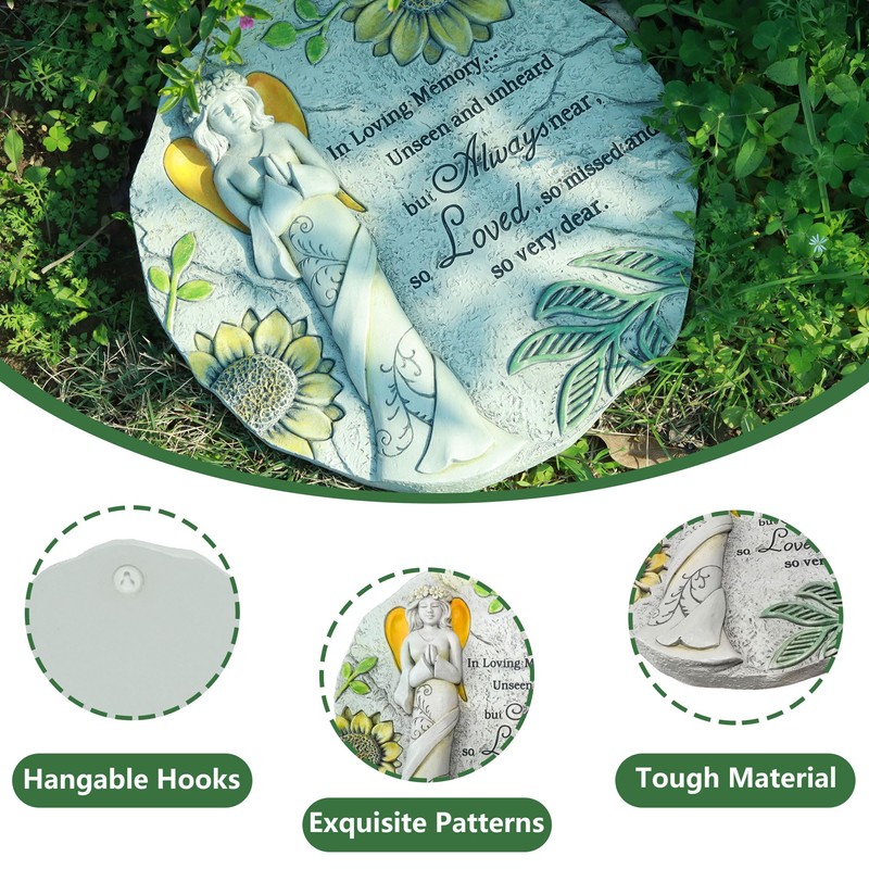 Nattol Memorial Garden Stone, Floral Angel with Sunflowers Pattern, Stepping