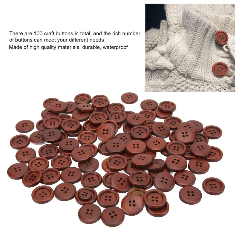 100Pcs Wooden Button 20mm 4 Holes Delicate Cute Waterproof Clothing