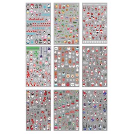 Christmas Nail Stickers, 9 Sheets Self-Adhesive Nail Decal Cartoon Cat Nail Art Decoration Design Supplies