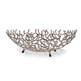 Modern Day Accents 3631 Coralino Oval Coral Bowl, Silver, Decorative Bowl, Bowl for Fillers, Table Decor, Centerpiece Decor, 22.25in