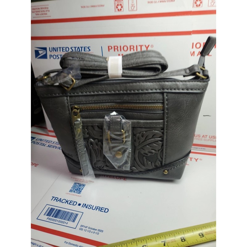 B.O.C. Born Concept Purse Tote Handbag CHARCOAL Filigree Embossed Pockets