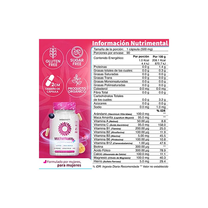 Vitaminas Mujer Multivitamínico Cápsulas Ingredientes Biotina Maca Amarilla Arándano Ácido