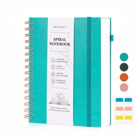 Notebook A5 Lined, Hardcover Journal Notepad with 100 GSM Thick Paper, 320 Pages, Leather Cover Spiral Notebooks with Inner Pocket and Pen Holder, for School, Travel, Office, Notes, Turquoise