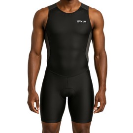 Wixen Men's Performance Triathlon Suit Sleeveless Tri Suit Padded Quick Dry Run Swim (Gray XL)