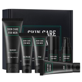 6PCS Mens Skincare Set & Kits: Face Wash, Face Scrub for Men, SPF 20 Face Moisturiser Men, Night Cream, Face Serum, Eye Cream - Smoothes & Hydrates & Controls Oil - Perfect Mens Gift Set