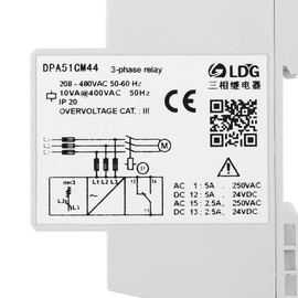 3-phase sequence relay, 208-480VAC Three-phase voltage monitoring relay, IP20, for phase sequence and phase loss, for motors, elevators, power systems