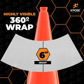 White+Hip Reflector Tape Cone Collar Set for Orange Traffic Cones - Single Pack - 6 Inch Collars for Wide Body Safety Cones 18 Inch Height – High Visibility Reflective Tape Stickers