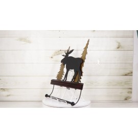 Rustic Western Elk Moose Deer by Pine Forest Wooden Wall Hand Towel Holder Bar