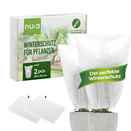 nuia Winter Protection for Plants, Set of 2, 100 x 80 cm, Frost Protection Plant Cover, Breathable Anti-Frost Protection for Olive Trees and Much More, Tear-Resistant and Washable, Overwintering