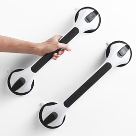 LEVERLOC 2 Pack Grab Bars for Bathtubs and Showers, Easy to Install Suction Shower Handles for Bathroom Removable Handrails for Seniors Elderly Safety Grip Waterproof Drill Free Black