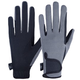 New AFE Ladies Horse Riding Gloves Track Fabric Gloves Synthetic Leather Equestrian Black Stretch Fabric Pink Purple Lilac Grey (Large)