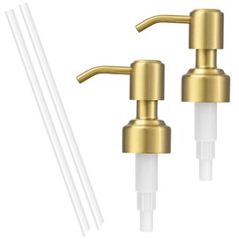 2 Pack Brushed Gold 304 Stainless Steel Soap Dispenser Pump Replacement Standard 28/400 Thread for Liquid Soap Lotion Dish Soap Kitchen Bathroom Use