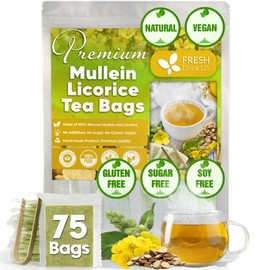 FreshDrinkUS, Premium 75 Mullein Licorice Tea Bags, 100% Natural, Blend of Mullein Leaves, and Licorice Root. Made with Natural Material Tea Bags. No Sugar, Vegan.