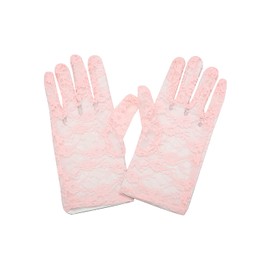 Allegra K Women's Floral 1920s Bridal Wedding Party Opera Full Finger Lace Gloves Short Pink