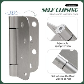 Self Closing Hinge 4 Inch Satin Nickel Auto Close Door Hinges Adjustable 4 Inch Spring Hinges 4"x 4" Door Closer Hinge 5/8" Radius Corner for Commercial Grade Auto Self-Closing UL Listed, 2 Pack