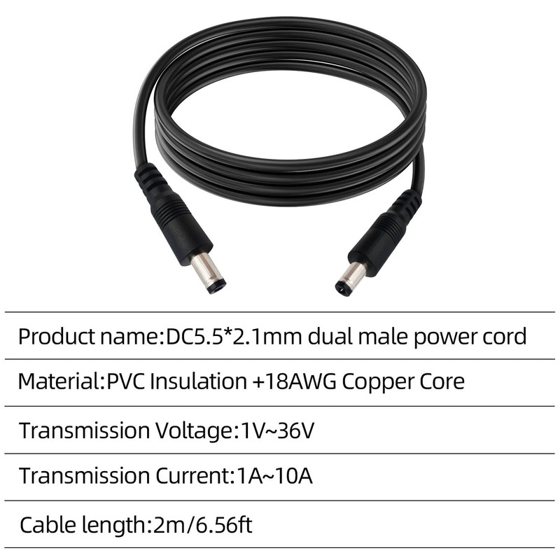 DC5.5x2.1mm 12V Male to Male Cable 18AWG Male to Male