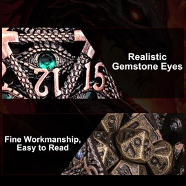 SUDESMO Mini Metal DND Dice Set Hollow D20 Necklace Dice DND Case Metal Dice Set DND Keychain 7PCS Dice Set Bronze Red