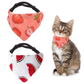HACRAHO Cat Bandana Collar, 2 Packs Fruit Cat Collars Breakaway with Removable Bandana Adjustable Watermelon Strawberry Pattern Cat Bandana Collar for Kittens Puppy, S