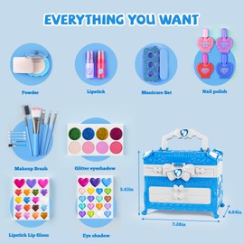 Kids Makeup Sets for Girls, 66pcs Real Cosmetic for Kids Toys with Mirror, Princess Washable Girls Makeup Kit, Non-Toxic & Safe Brithday Gifts for 3 4 5 6 7 8 - 12 Years Old（Blue）