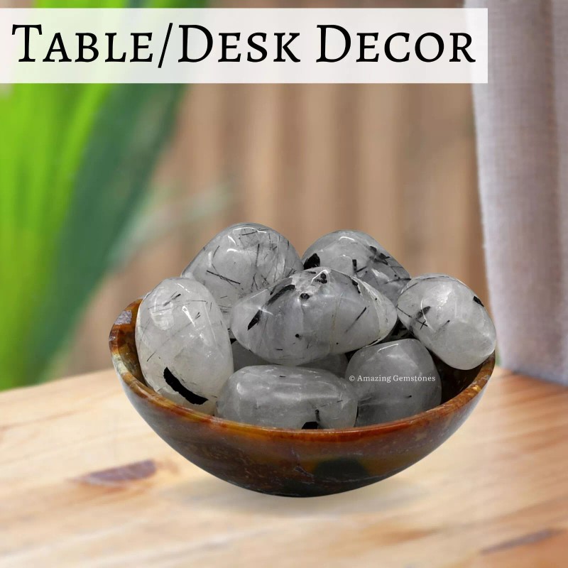 Black Rutilated Quartz Crystal Tumbled Stone Polished Rock DIY Crystal