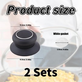 Set of 2 pot lid handles black with screws, pot lid handle, pot lid knob replacement, pan lid, pot handles, heat protection, pot lid knob for AMC pots spare parts, for AMC spare parts for lids