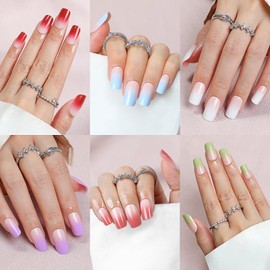 Ombre Nails Set - 180pcs 30 Sizes Medium Square Press On Nails For Women, Includes Nail Lamp, File, Glue Gel, Jelly Glue, 6 Gradient Colors, Perfect For French Tip Press On Nails Press On Nail Kit