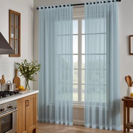 NAKIHOUSE Voile Curtain, Gray Voile Curtains for Living Room 63 Drop Net Curtain Light Filtering Window Treatment Sheer & Drapes Eyelet Top Curtains for Bedroom/Nursery Room 52" x 63", 2 Panels