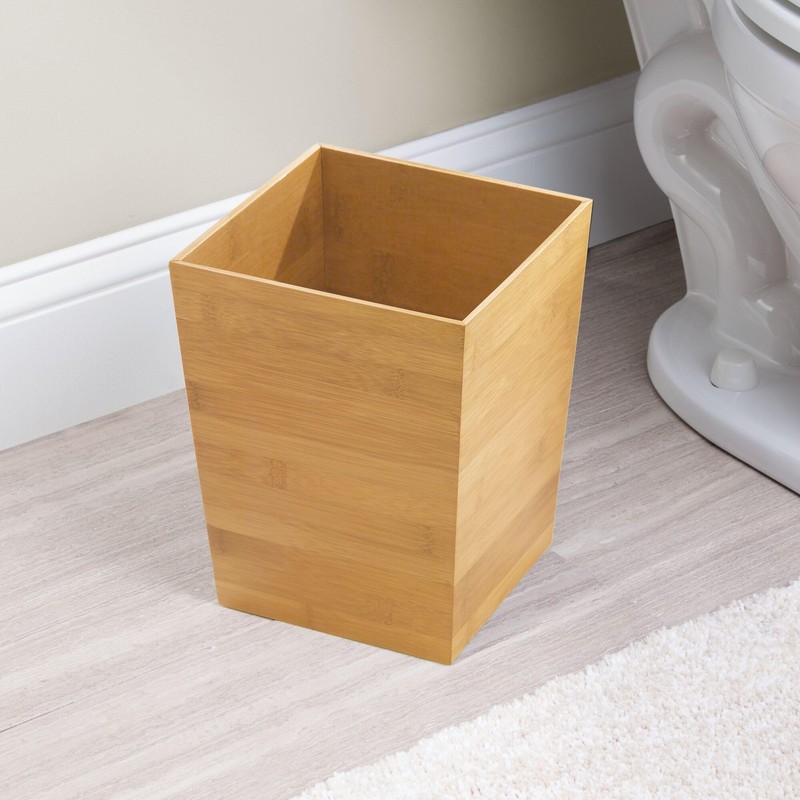 iDesign Small Bamboo Bathroom Trash Set of 2-Natural Waste Can