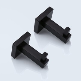 LJLink Towel Hook Matte Black Hooks Modern Bath Hooks Stainless Steel Wall Hooks Heavy Duty Hooks for Home Bedroom Bathroom Kitchen Hotel Toilet Garage, 2 PCS