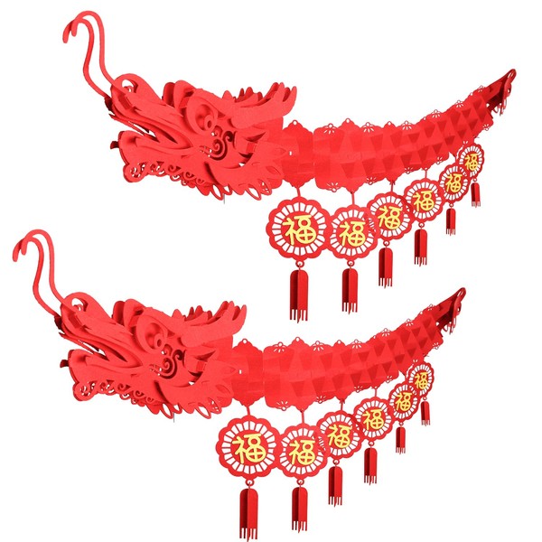 PEUTIER 2 Pcs Chinese Dragon Paper Garland Lunar New Year