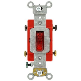 Leviton 20 Amp, 277 Volt, Toggle Pilot Light, Neutral Double-Pole AC Quiet Switch, Extra Heavy Duty Spec Grade, Self Grounding, Back and Side Wired, 1222-7PR, Red