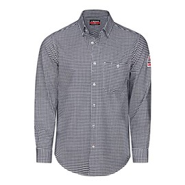 Bulwark FR Men's Flex Knit Button Down Shirt, Navy Check, X-Large