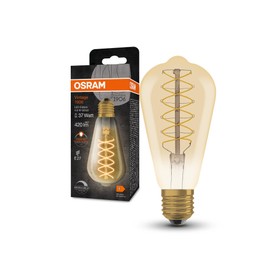 OSRAM Vintage 1906 LED Lamp with Gold Tint 4.8W 420lm Edison Shape 95mm Diameter & E27 Base Warm White Light Colour Spiral Filament Dimmable Up to 15,000 Hours Life