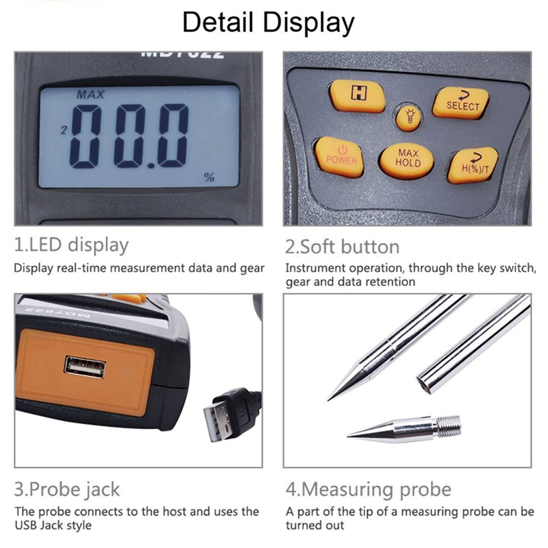 Grain Meter, Digital LCD Display Digital Handheld Humidity Analyzer Humidity