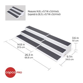 Copco Pro Expandable 3-Tier Cabinet Organizer - Adjustable Deep Shelf System for Spices, Pantry, Bathroom, Office Use – Maximize Storage that Expands from 14.8" to 26.3"