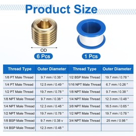 sourcing map 6Pcs 1/4 NPT Brass Pipe Plug Fitting, Male Thread Internal Hex Socket Pipe Cap, Countersunk Plug for Sealing Pipe Port, Pneumatic Solenoid Valve