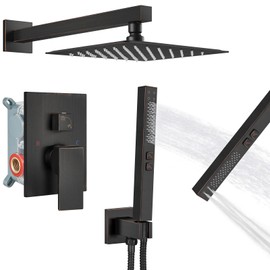 GBBNE Shower System Rain Shower Head and Handle Set Wall Mount Shower Faucet Set Fixture Combo 2 in 1 Handheld Spray Brass Rough-in Valve with 8 Inch Showerhead Oil Rubbed Bronze