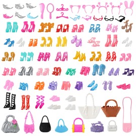 80 Pcs Doll Accessories Including 50 Pair of Doll Shoes High Heels, Boots, Sneakers 5 Headband 5 Glasses 10 Bag 6 Crown 2 Hangers Comb Mirrow for 11.5 inch Girl Dolls Birthday Present for Girls