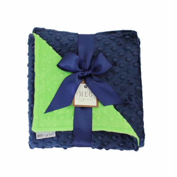 MEG ORIGINAL Navy Blue & Lime Green Minky Dot Baby Blanket 972
