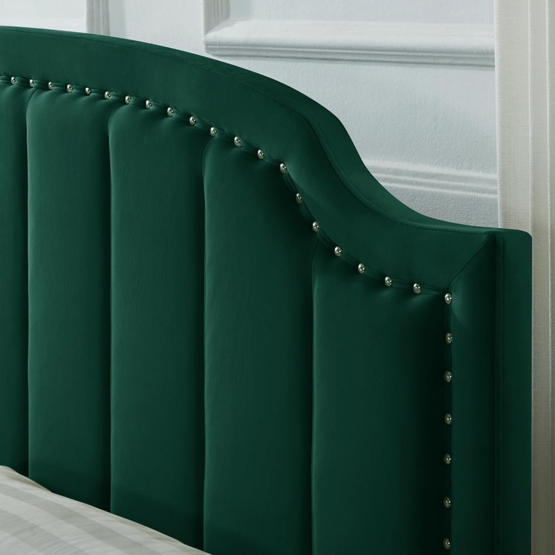 24KF Upholstered Channel Pattern Queen Headboard with Silver Nailhead Trim,